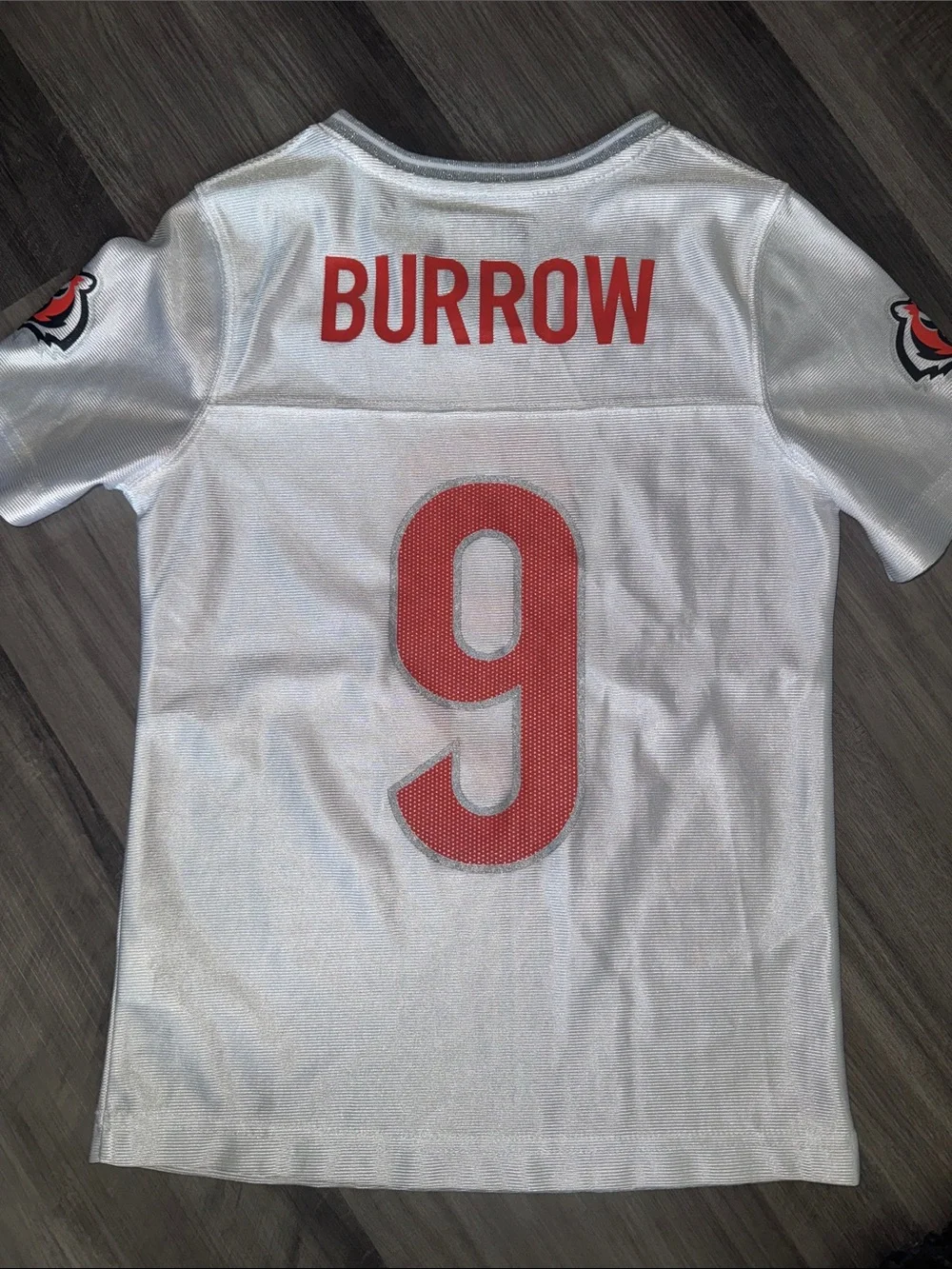 NFL Joe Burrow jersey girls medium 7 8 white silver sparkle Cincinnati Bengals 9